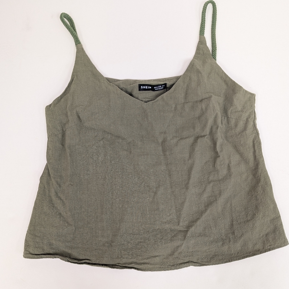 100% Cotton Braided Spaghetti Strap V Neck Crop Tank Top Medium [237]